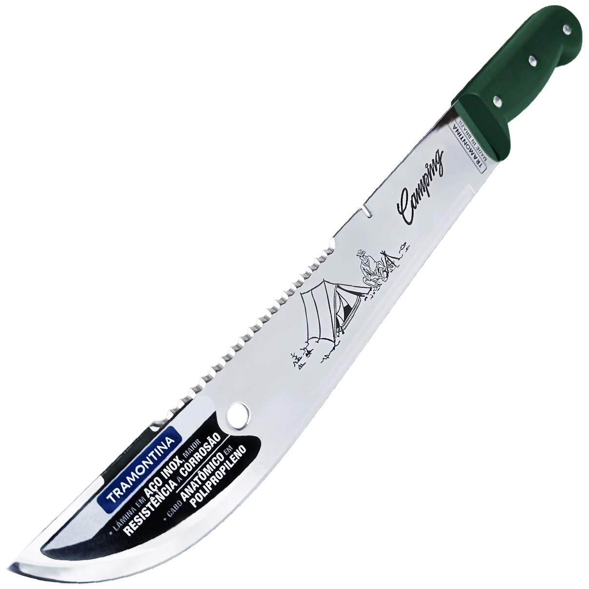 Facão Tramontina INOX 12 Polegadas para Camping Lâmina de Aço Inoxidável Cabo de Polipropileno Verde - Imagem 4