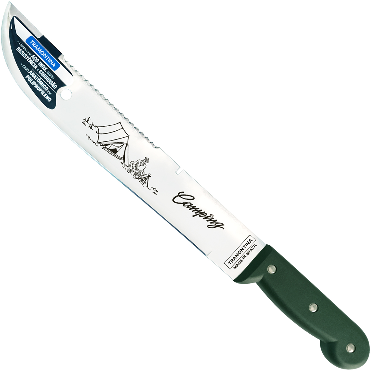 Facão Tramontina INOX 12 Polegadas para Camping Lâmina de Aço Inoxidável Cabo de Polipropileno Verde