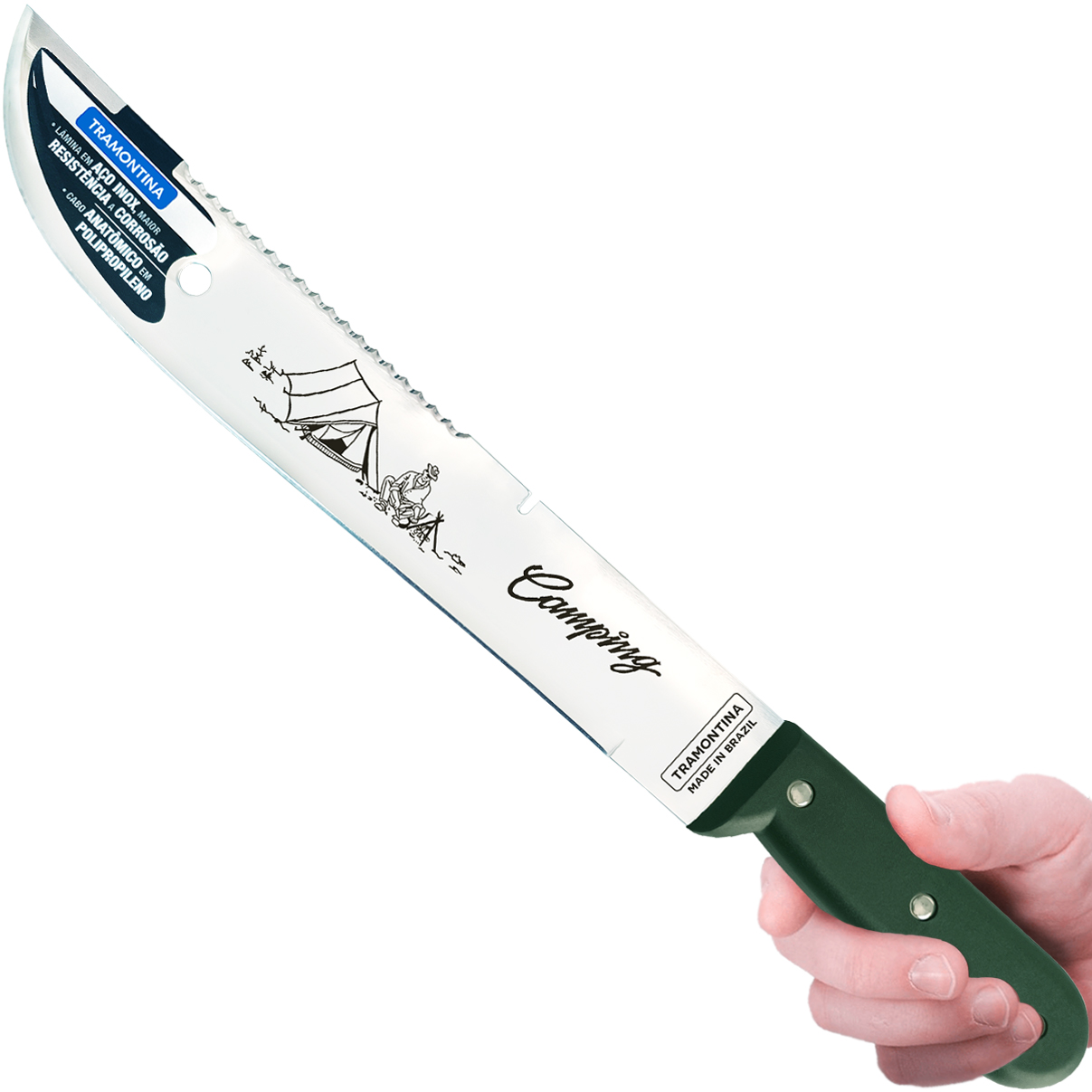 Facão Tramontina INOX 12 Polegadas para Camping Lâmina de Aço Inoxidável Cabo de Polipropileno Verde - Imagem 3