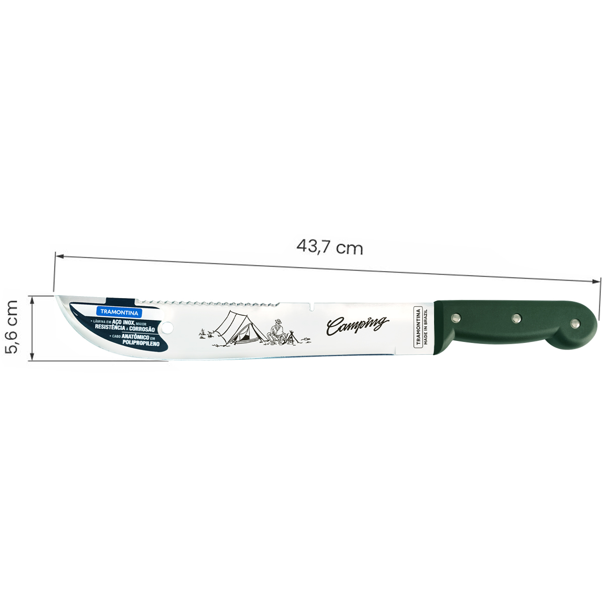 Facão Tramontina INOX 12 Polegadas para Camping Lâmina de Aço Inoxidável Cabo de Polipropileno Verde - Imagem 7