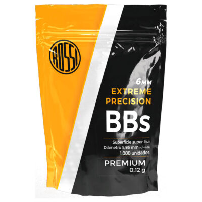 Bolinha BBs Munição AIRSOFT 6mm 0.12g (Saco 1.000un) Rossi Extreme Precision Esfera Plástico Premium
