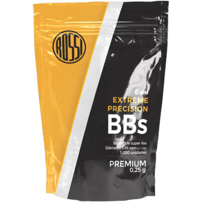 Bolinha BBs Munição AIRSOFT 6mm 0.25g (Saco 1.000un) Rossi Extreme Precision Esfera de Plástico