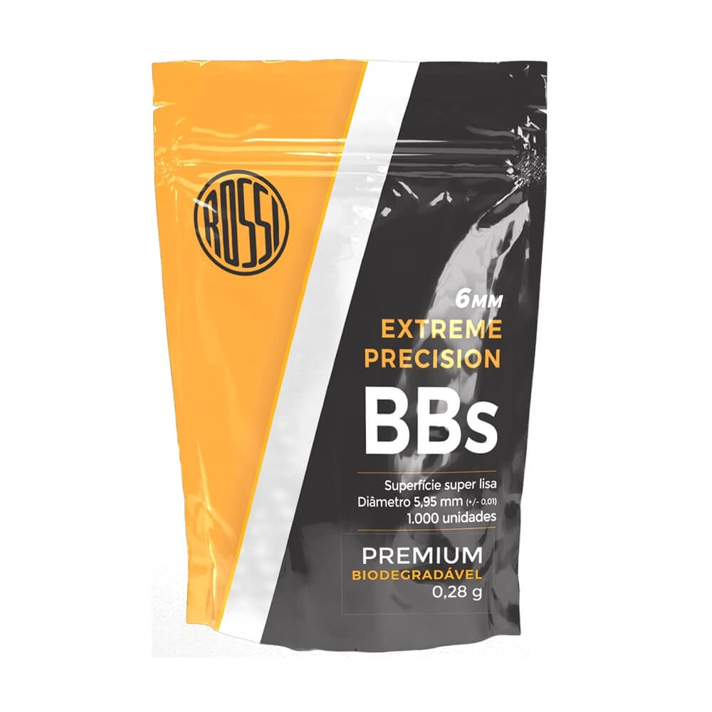 Bolinha BBs Munição AIRSOFT 6mm 0.28g Biodegradável (Saco 1.000un) Rossi Esfera de Plástico Premium