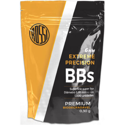 Bolinha BBs Munição AIRSOFT 6mm 0.30g Biodegradável (Saco 1.000un) Rossi Esfera de Plástico Premium