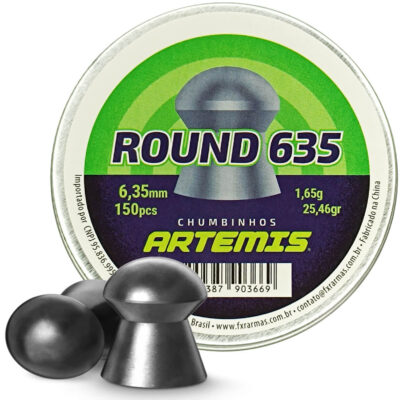 Chumbinho Artemis 6,35mm Round 635 (.25) 1,65g 25.46grains (150un) para Carabina PCP Precisão Caça