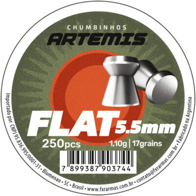 Chumbinho Artemis Flat 5,5mm (.22) 1,1g 17grains (250un) Match para Carabina de Pressão Tiro ao Alvo
