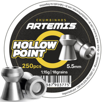 Chumbinho Artemis Hollow Point 5,5mm (.22) 1,15g 18gr (250un) Ponta Oca para Carabina de Pressão PCP