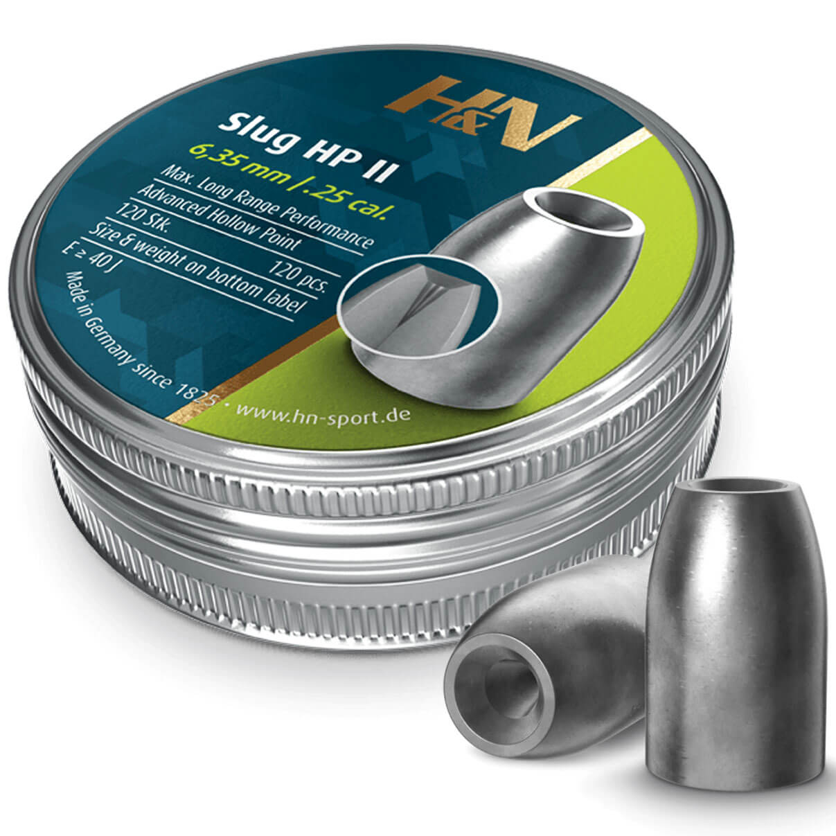 Chumbinho H&N Slug HP II 6.35mm 1,81g 28gr Pesado para Carabina PCP Precisão Longa Distância 120un.