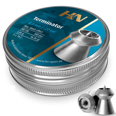 Chumbinho H&N Terminator 5,5mm (.22) 1,06g 16.36gr (200un) Expansivo Impacto Penetração Ponta Oca