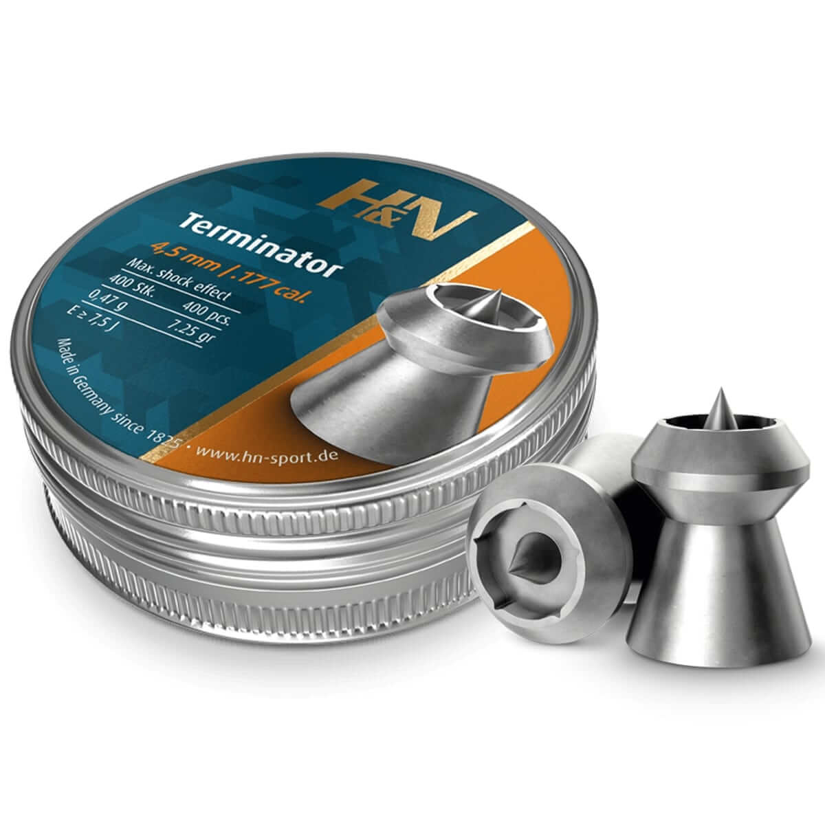 Chumbinho H&N Terminator 4,5mm (.177) 0,47g 7.25gr (400un) Ponta Oca Expansivo Impacto Penetração