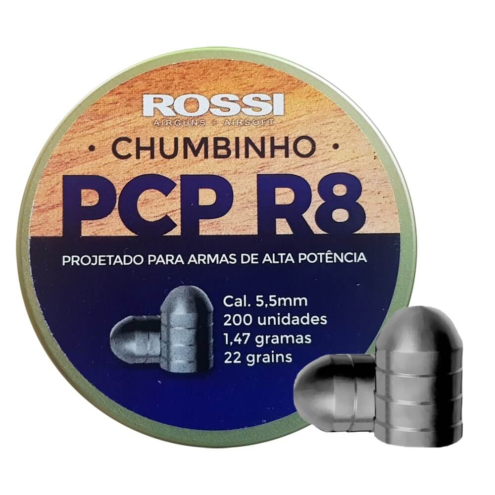 Chumbinho Rossi PCP R8 5,5mm (.22) 1,47g 200un. para Espingarda Carabina de Pressão de Alta Potência