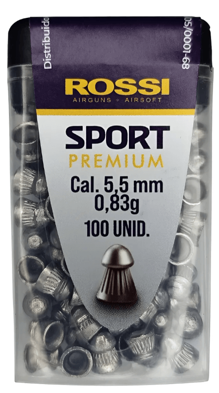 Chumbinho Rossi Sport Premium 5,5mm (.22) Diabolo 0,83g 12.8 Grains (100un) para Carabina de Pressão