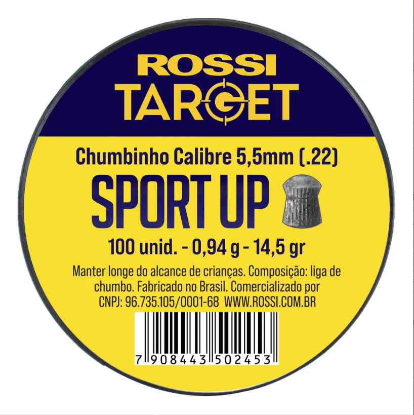 Chumbinho Rossi Sport UP 5,5mm (.22) 0,94g (100un.) para Carabina de Pressão Espingarda Revólver
