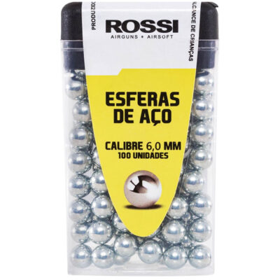Esfera de Aço 6mm Rossi para Pistola de Pressão Carabina Revólver Co2 Bolinha de Metal 6.0 (100un)