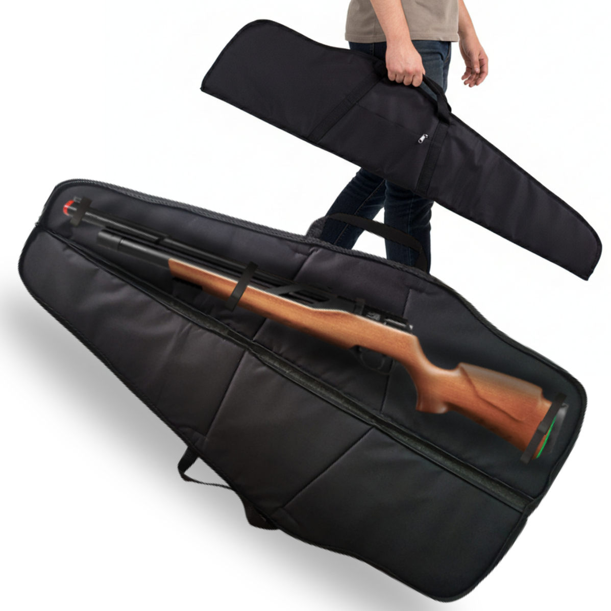 Capa para Carabina de Pressão com Luneta Premium 115x30cm Preta Estofada EPE 6mm Espingarda Rifle AT - Imagem 4