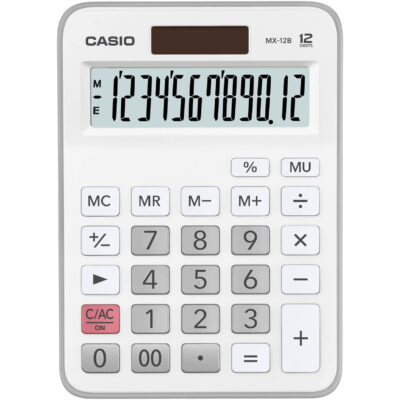 Calculadora Casio MX-12B Branca 12 Dígitos De Mesa Visor Extra Grande Digitação Simultânea de Teclas