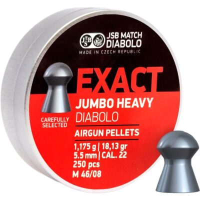 Chumbinho JSB Exact Jumbo Heavy Diabolo 5,5mm (.22) 1,175g 18,13gr (250un) para Tiro de Precisão
