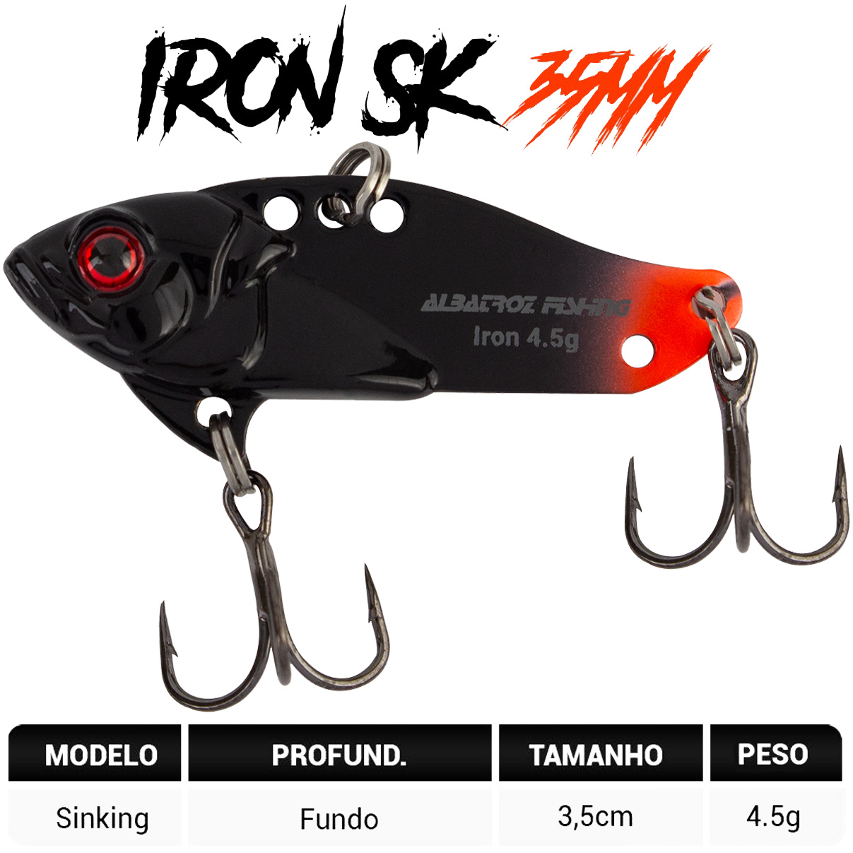 Isca Artificial Albatroz Ferrinho Iron Vibe 4,5g 35mm Preto com Vermelho 09 Fundo para Tilápia Joana - Imagem 7