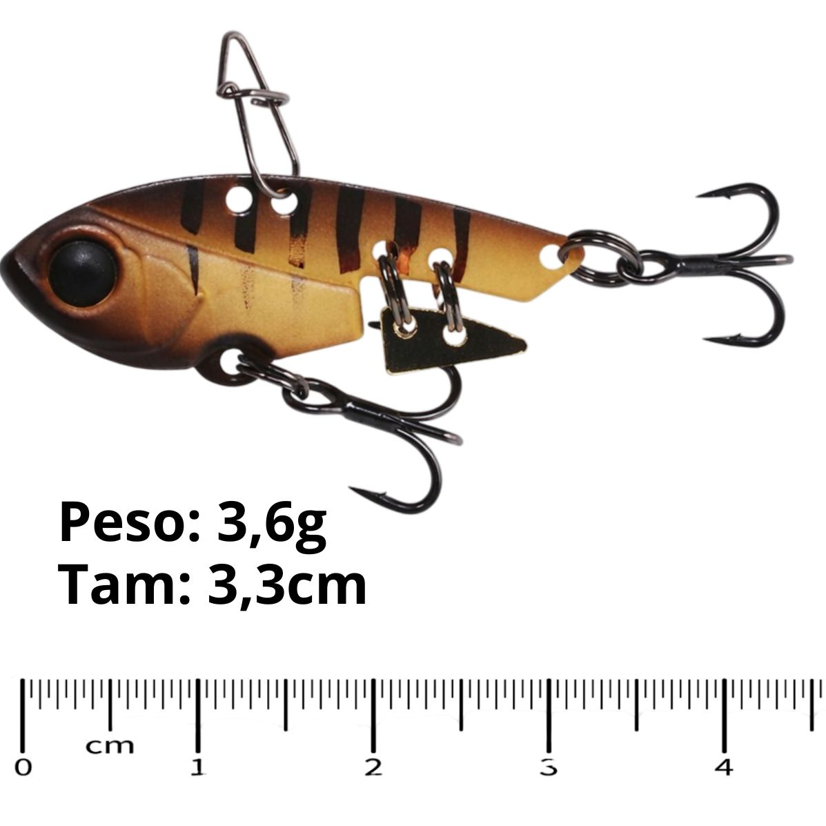 Isca Artificial Ferrinho Marine Mini Vib 3,6g 3.3cm Marrom Dourado Brown Tiger Fundo Cor BRT83 - Imagem 5