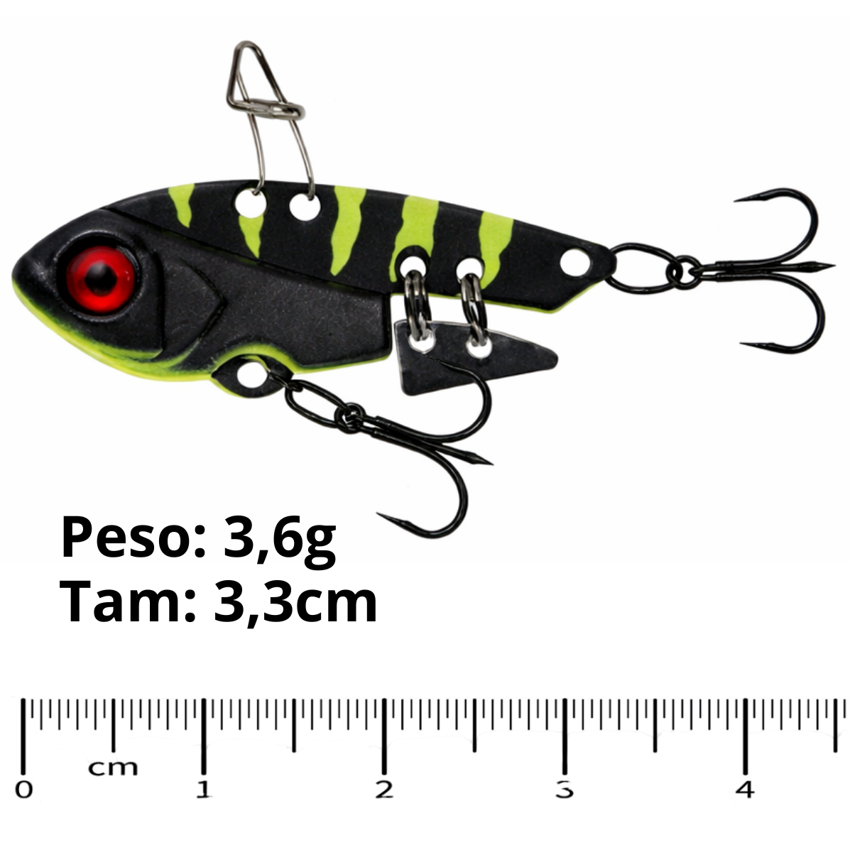 Isca Artificial Ferrinho Marine Mini Vib 3,6g 3.3cm Preto Verde Black Chatreuse Tiger Fundo BKCT79 - Imagem 5