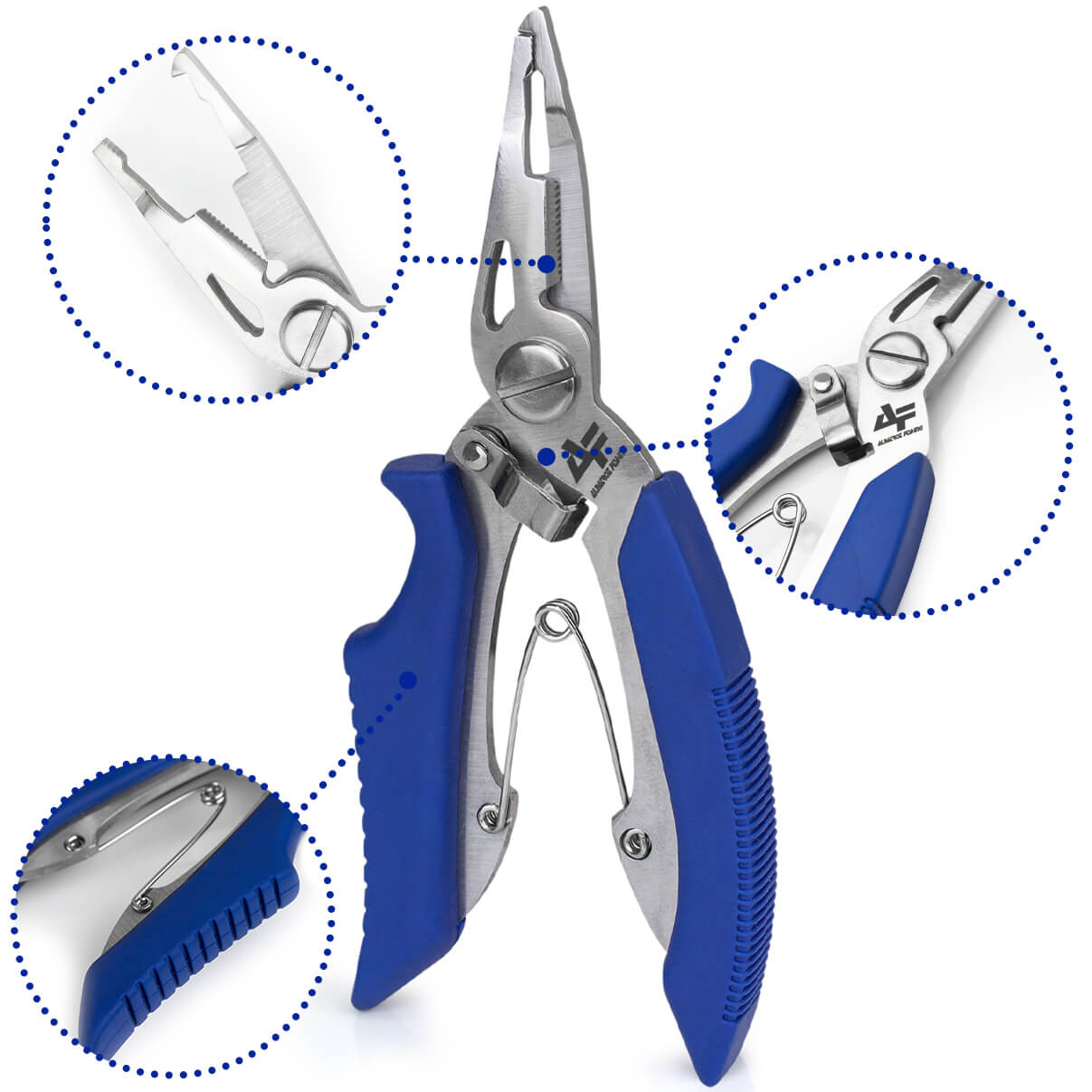 Alicate de Pesca INOX Albatroz LYQ-1001 Azul Aço Inoxidável Corta Linha Multifilamento Abre Anel