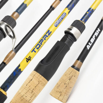 Vara para Carretilha Albatroz Topaz 502 6-12lbs 1,5m Ação Média Preta/Azul/Amarela Cabo de Cortiça