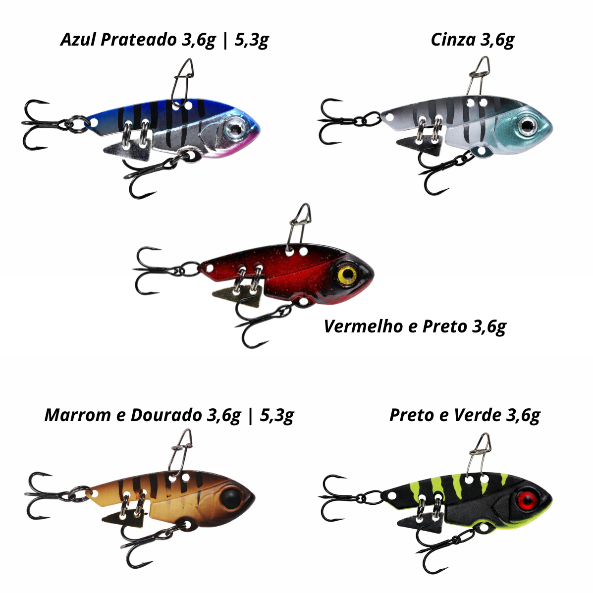 Isca Artificial Ferrinho Marine Mini Vib 3.6g 3.3cm Cinza Grey Green Head Tiger Fundo Cor GGHT89 - Imagem 2