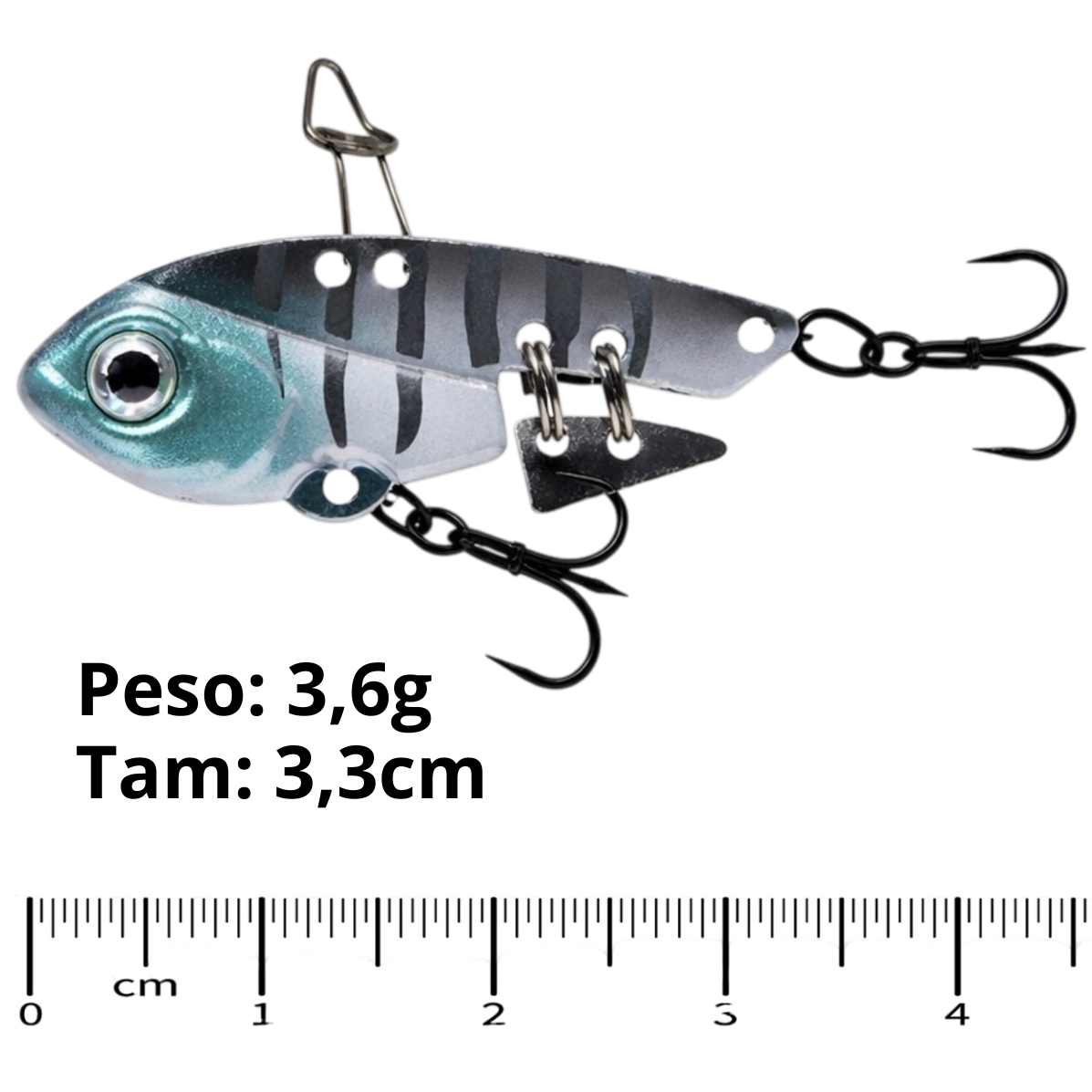 Isca Artificial Ferrinho Marine Mini Vib 3.6g 3.3cm Cinza Grey Green Head Tiger Fundo Cor GGHT89 - Imagem 5