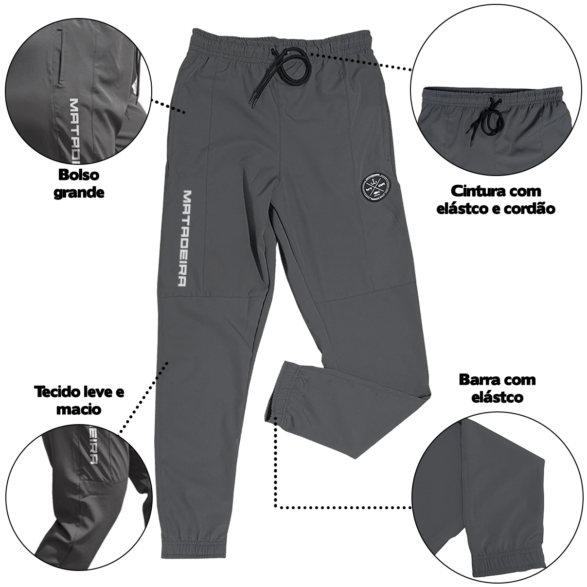 Calça de Pesca Cinza Matadeira P Tactel Fishing Confortável Leve Fina Solta Fresca - Imagem 2