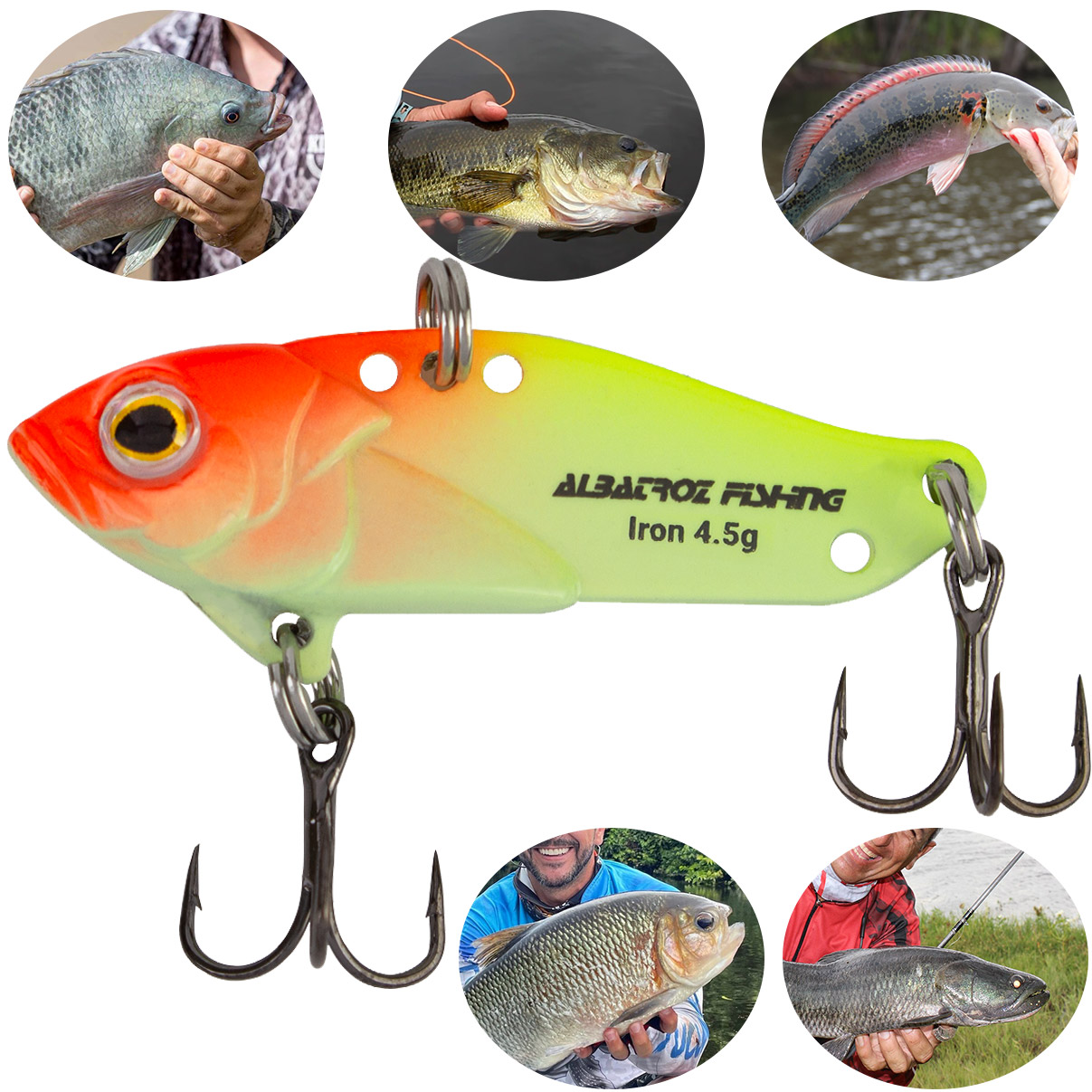 Isca Artificial Albatroz Ferrinho Iron Vibe 4,5g 35mm Amarelo Osso Laranja 01 para Tilápia Joana - Imagem 5