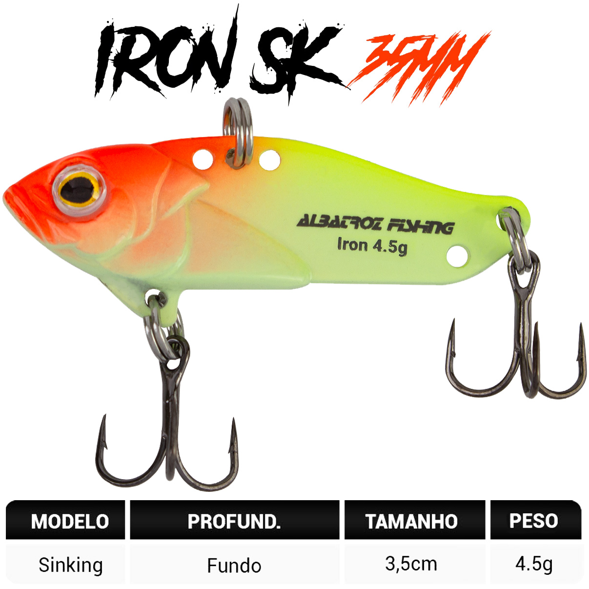 Isca Artificial Albatroz Ferrinho Iron Vibe 4,5g 35mm Amarelo Osso Laranja 01 para Tilápia Joana - Imagem 6