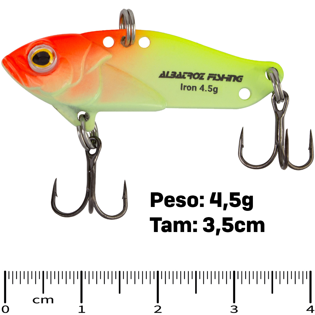 Isca Artificial Albatroz Ferrinho Iron Vibe 4,5g 35mm Amarelo Osso Laranja 01 para Tilápia Joana - Imagem 7