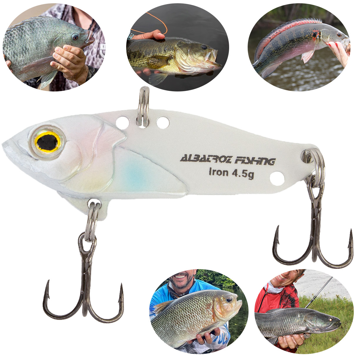 Isca Artificial Albatroz Ferrinho Iron Vibe 4,5g 35mm Branco 03 Fundo para Tilápia Black Bass Joana - Imagem 5