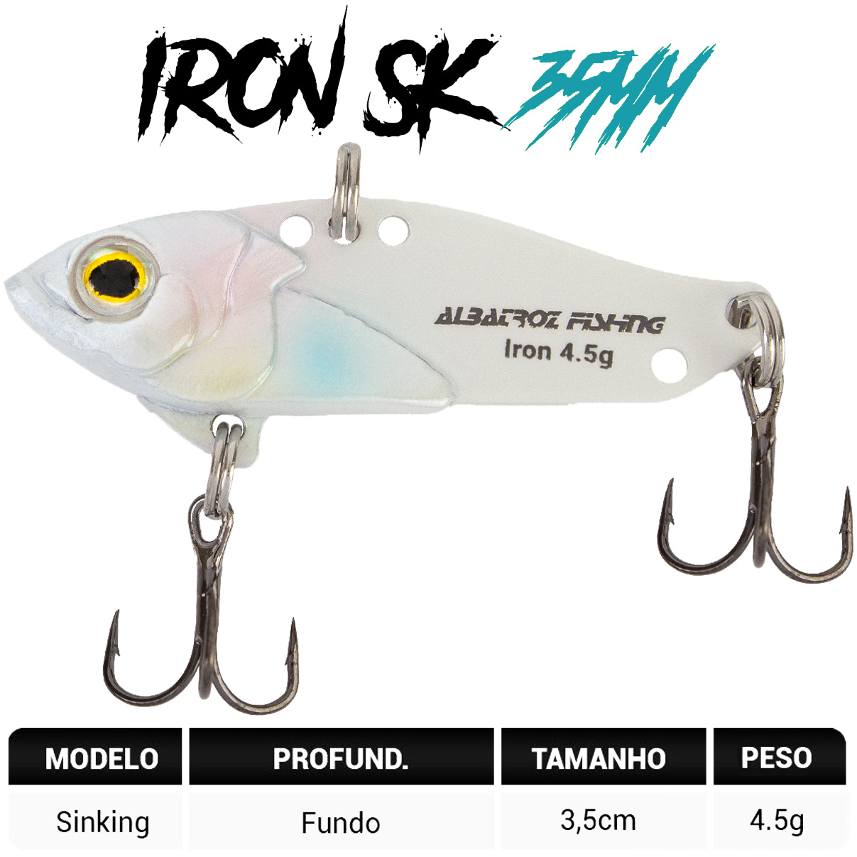 Isca Artificial Albatroz Ferrinho Iron Vibe 4,5g 35mm Branco 03 Fundo para Tilápia Black Bass Joana - Imagem 6