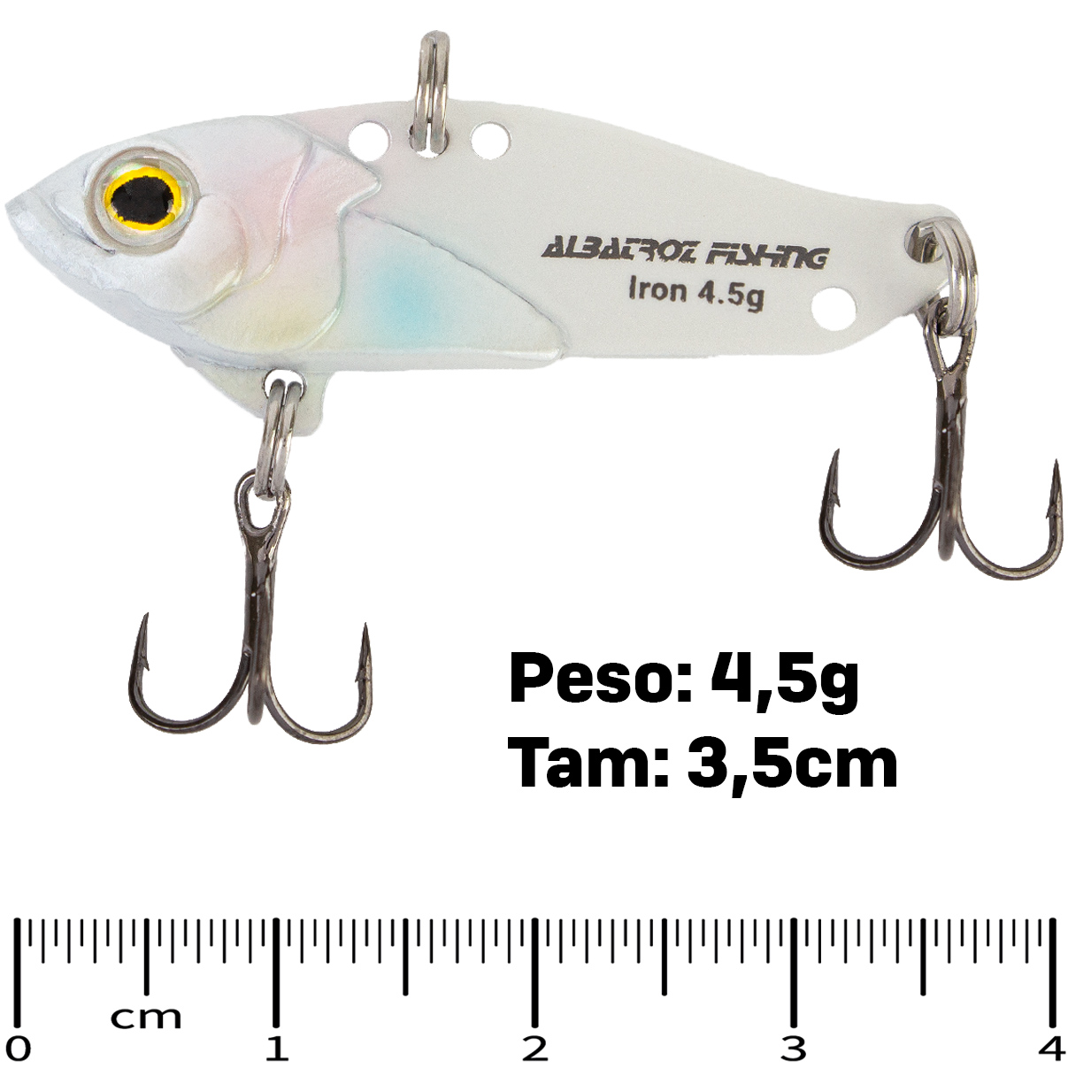 Isca Artificial Albatroz Ferrinho Iron Vibe 4,5g 35mm Branco 03 Fundo para Tilápia Black Bass Joana - Imagem 7