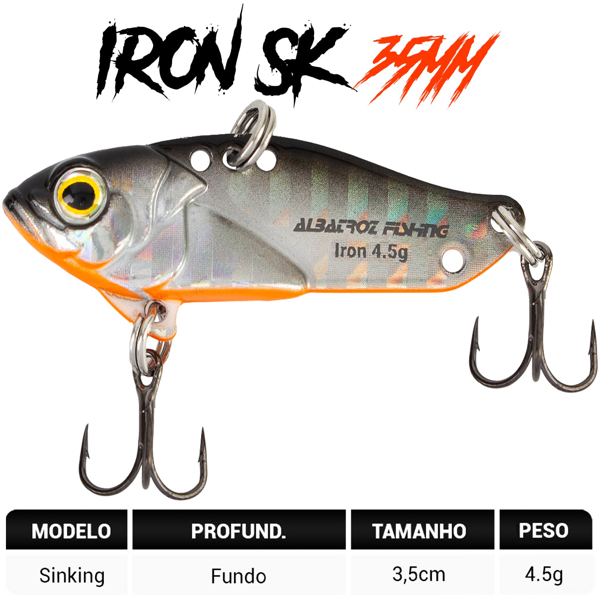 Isca Artificial Albatroz Ferrinho Iron Vibe 4,5g 35mm Cor 02 Cinza Fundo para Tilápia Jacundá Joana - Imagem 6