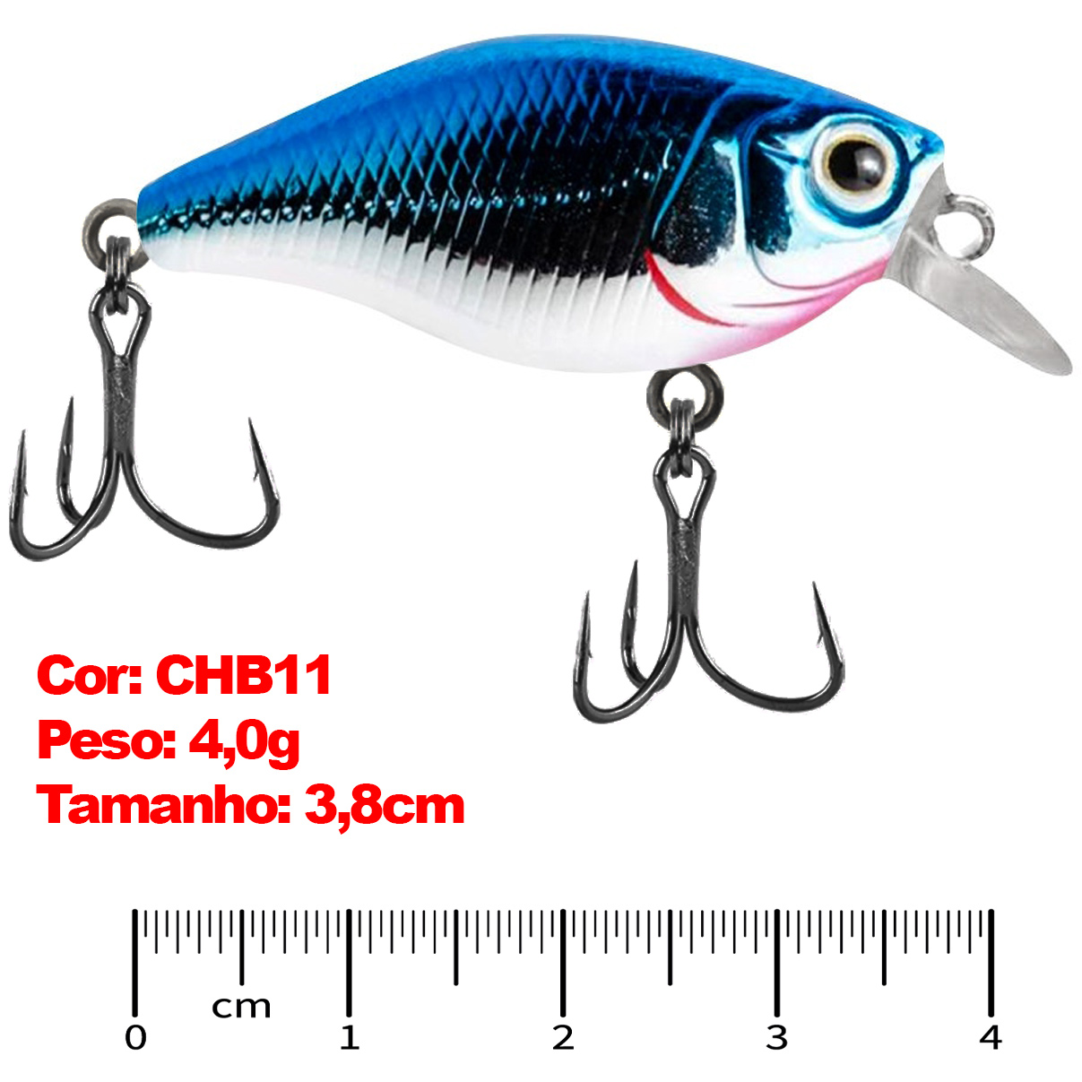 Isca Artificial Marine Mini Crank Pequena CHB11 Prateada Azul 3.8cm 4g Meia Água Tilápia Black Bass - Imagem 3