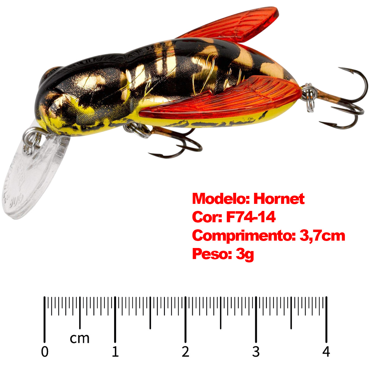 Isca Artificial REBEL Bumble Bug Hornet Vespa Dourada F74-14 Pequena 3,7cm 3g para Tilápia Black Bass - Imagem 3