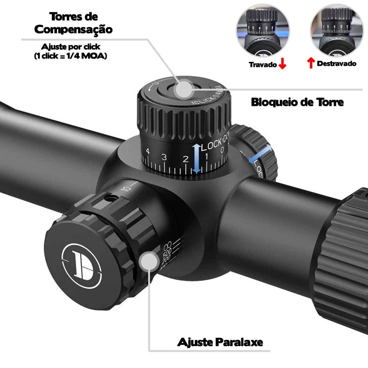 Luneta Discovery FFP HT 6-24X40SF Primeiro Plano Focal Mildot Paralaxe Anti Impacto Mount 22mm - Imagem 3
