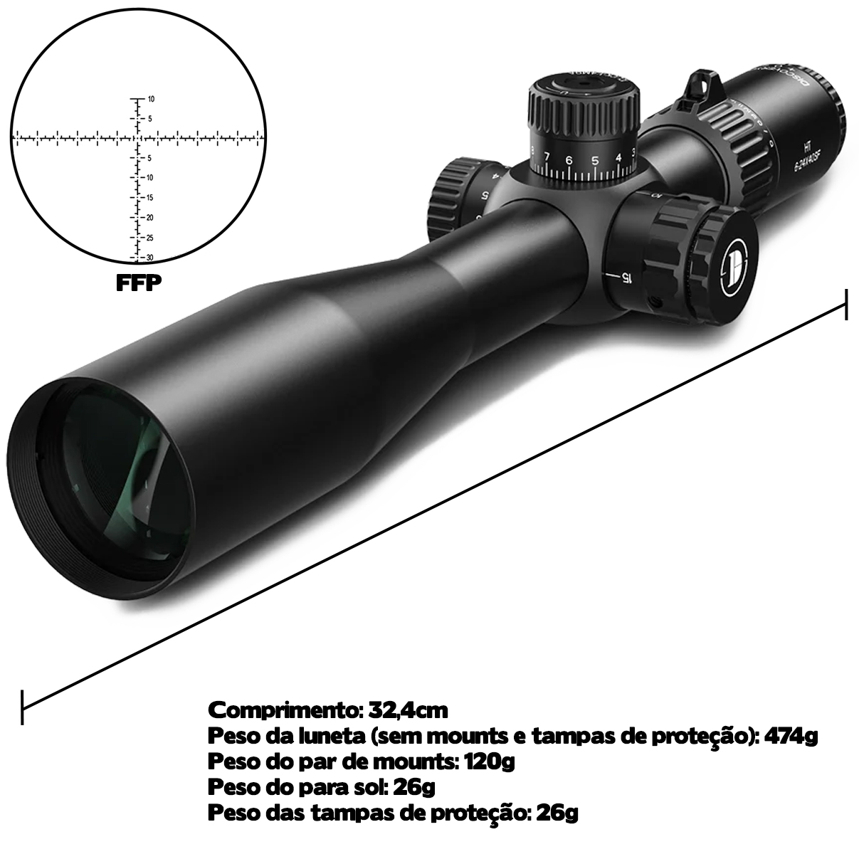 Luneta Discovery FFP HT 6-24X40SF Primeiro Plano Focal Mildot Paralaxe Anti Impacto Mount 22mm - Imagem 5