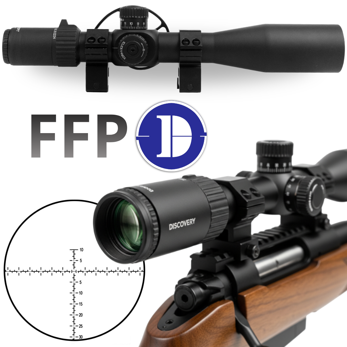 Luneta Discovery FFP HT 6-24X40SF Primeiro Plano Focal Mildot Paralaxe Anti Impacto Mount 22mm - Imagem 6