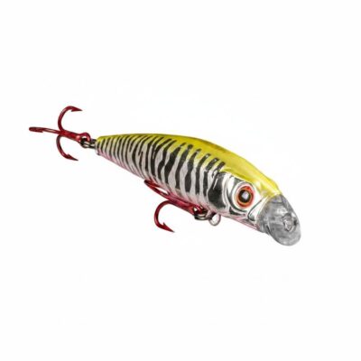 Isca Artificial Marine Rei do Rio 80 Listrada Amarela Prateada Rosa 8cm 8,5g Meia Água Rasa Cor N03