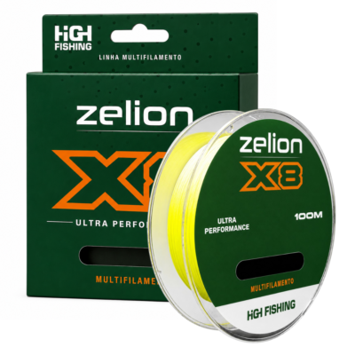 Linha de Pesca Multifilamento HG ZELION X8 (8X) 0,20mm 26lbs Amarela 100 Metros