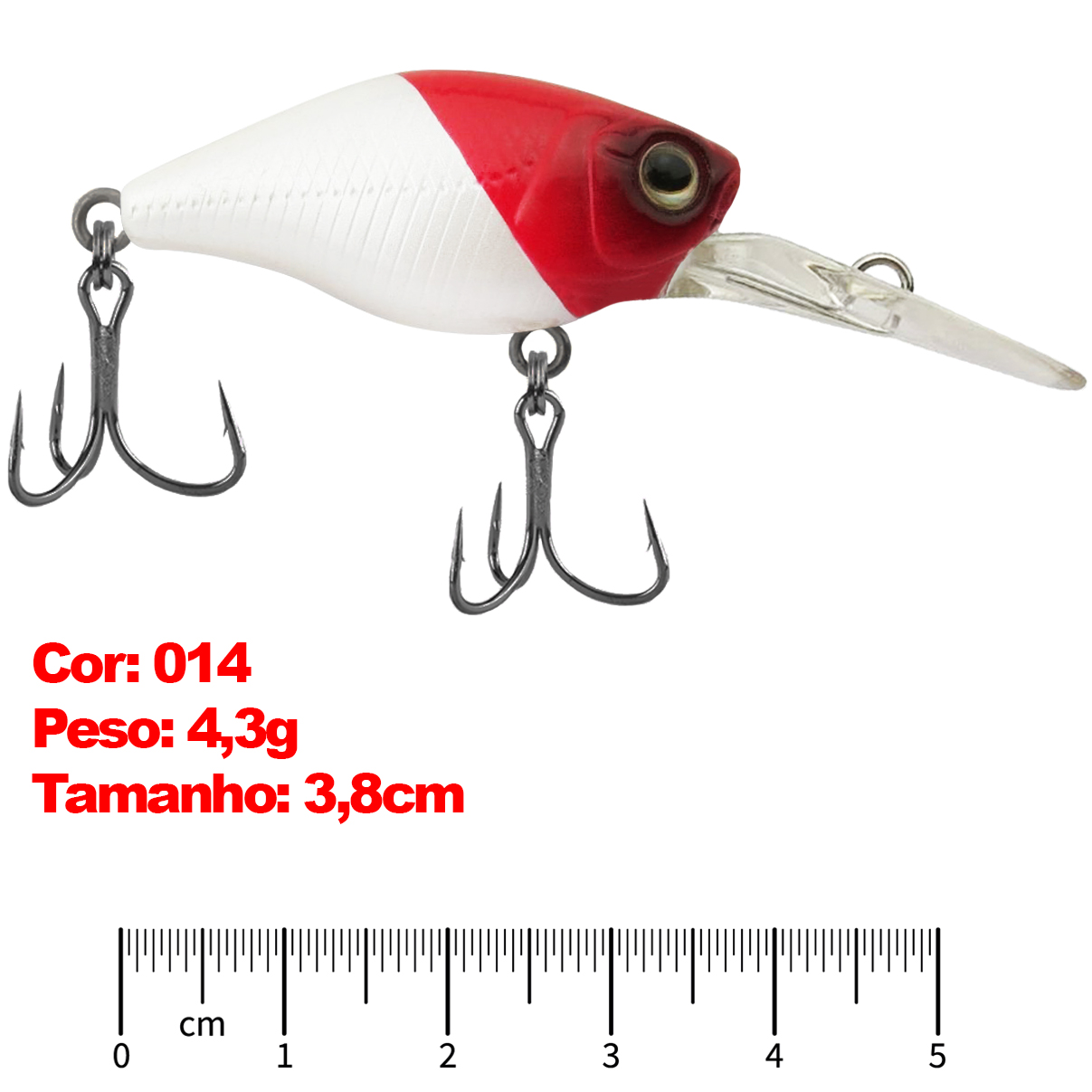 Isca Artificial Marine Mini Crank DEEP 014 Vermelho e Branco 3.8cm 4,3g Barbeluda Para Tilápia Black Bass - Imagem 3