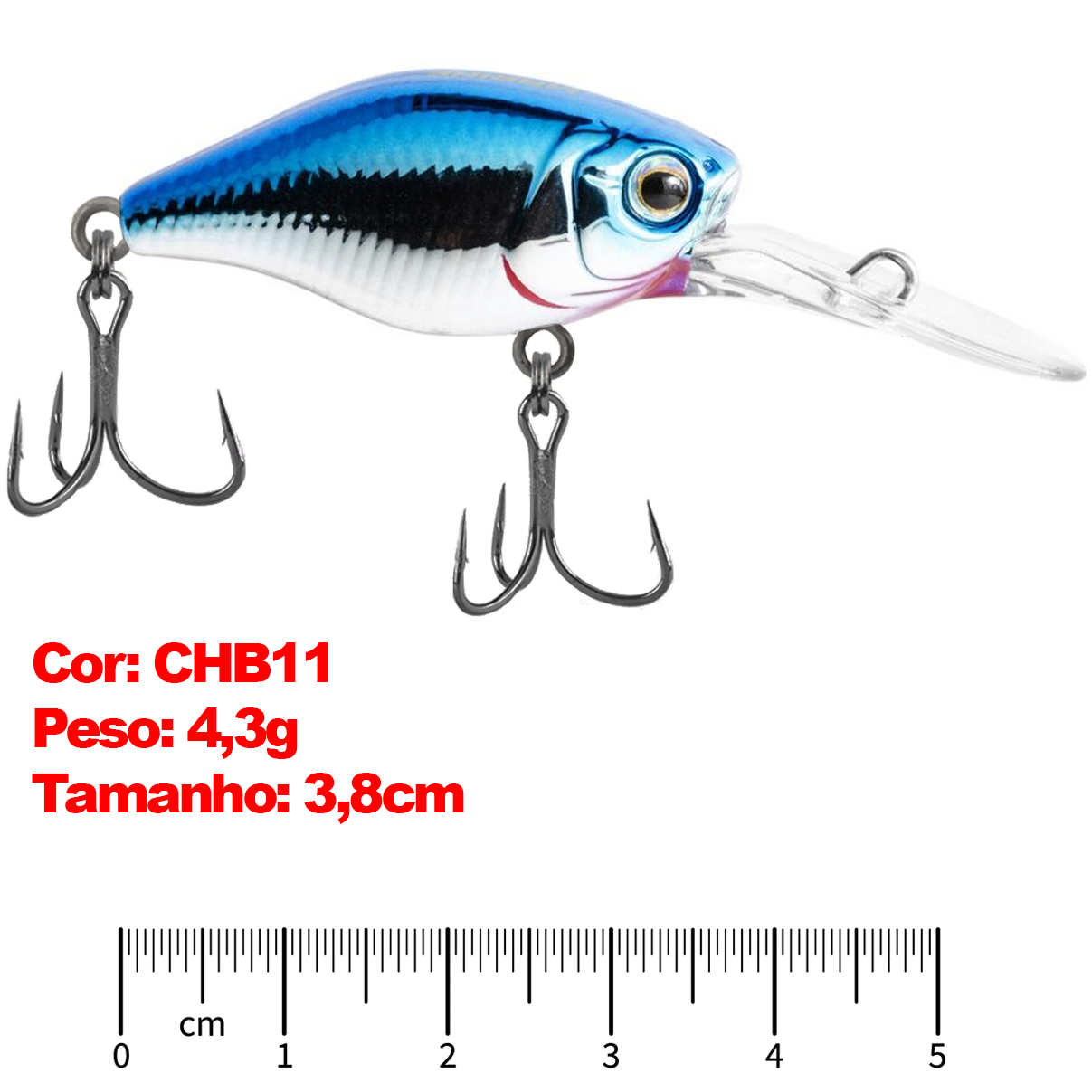 Isca Artificial Marine Mini Crank DEEP CHB11 Azul Prateada 3.8cm 4,3g Barbeluda Para Tilápia Bass - Imagem 3