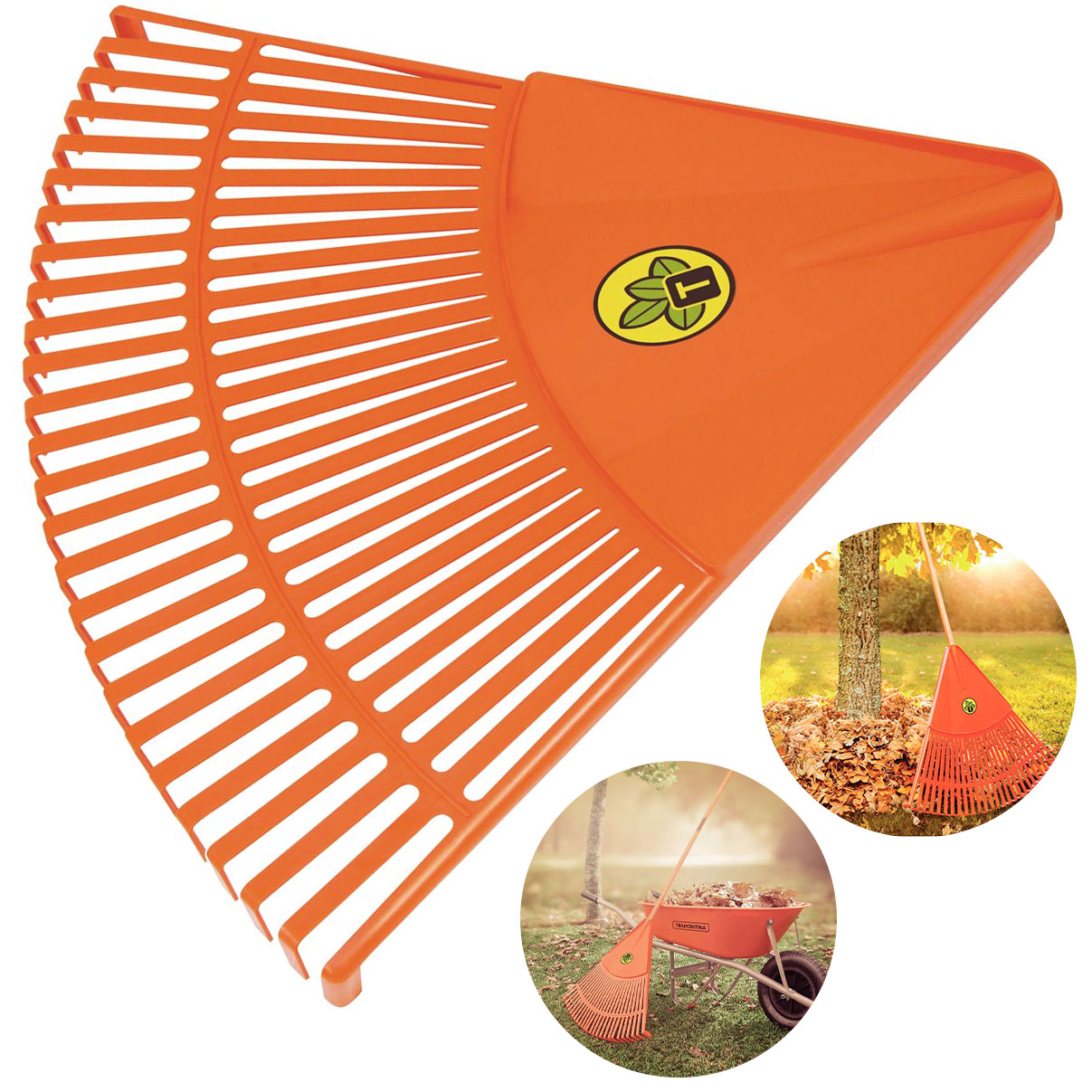 Rastelo Jardim Tramontina 60,8cm Vassoura Plástica Laranja 26 Dentes Restel para Jardinagem Sem Cabo