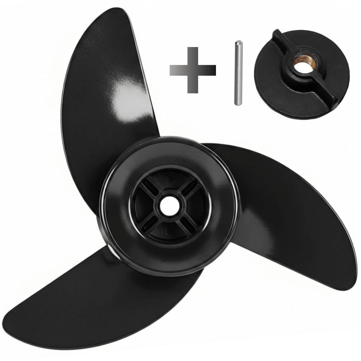 KIT Hélice 3 pás + Pino + Porca para Motor Elétrico Marine Phantom 44lb e 54lb