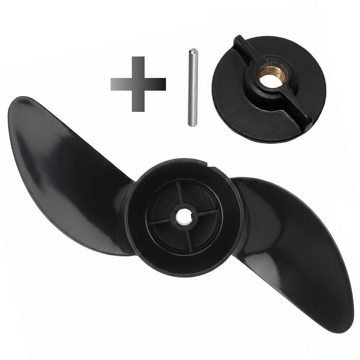 KIT Hélice 2 pás + Pino + Porca para Motor Elétrico Marine Phantom 34lb