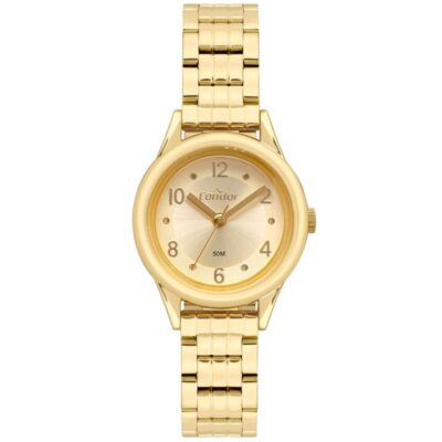 Relógio Feminino Dourado Pequeno Condor Mini Pulseira Estreita de Metal Aço Inoxidável COPC21AEBM/7D