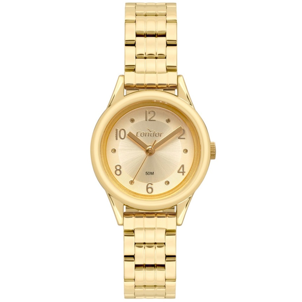 Relógio Feminino Dourado Pequeno Condor Mini Pulseira Estreita de Metal Aço Inoxidável COPC21AEBM/7D